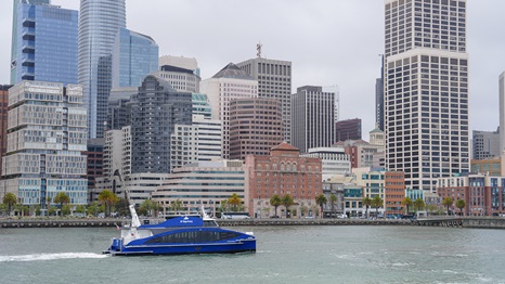 The Sea Change, a hydrogen-powered passenger ferry, plies the waters of the San Francisco Bay.